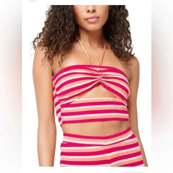 NWT L*Space Revolve Cropped Paloma Halter Top Stripped in Size Extra Small - Picture 2 of 5